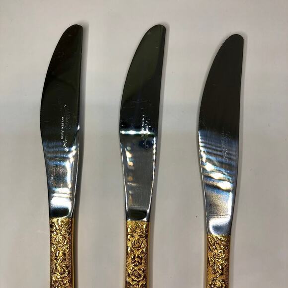 Cellini Romanesque Gold Electroplate Silverware Cutlery 3 Knives by Japan - Picture 2 of 5